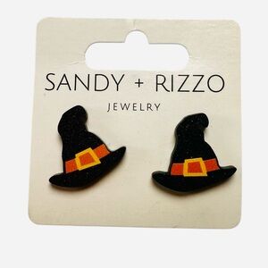 NWT Sandy + Rizzo Glitter Witch Hat Acrylic Stud Earrings